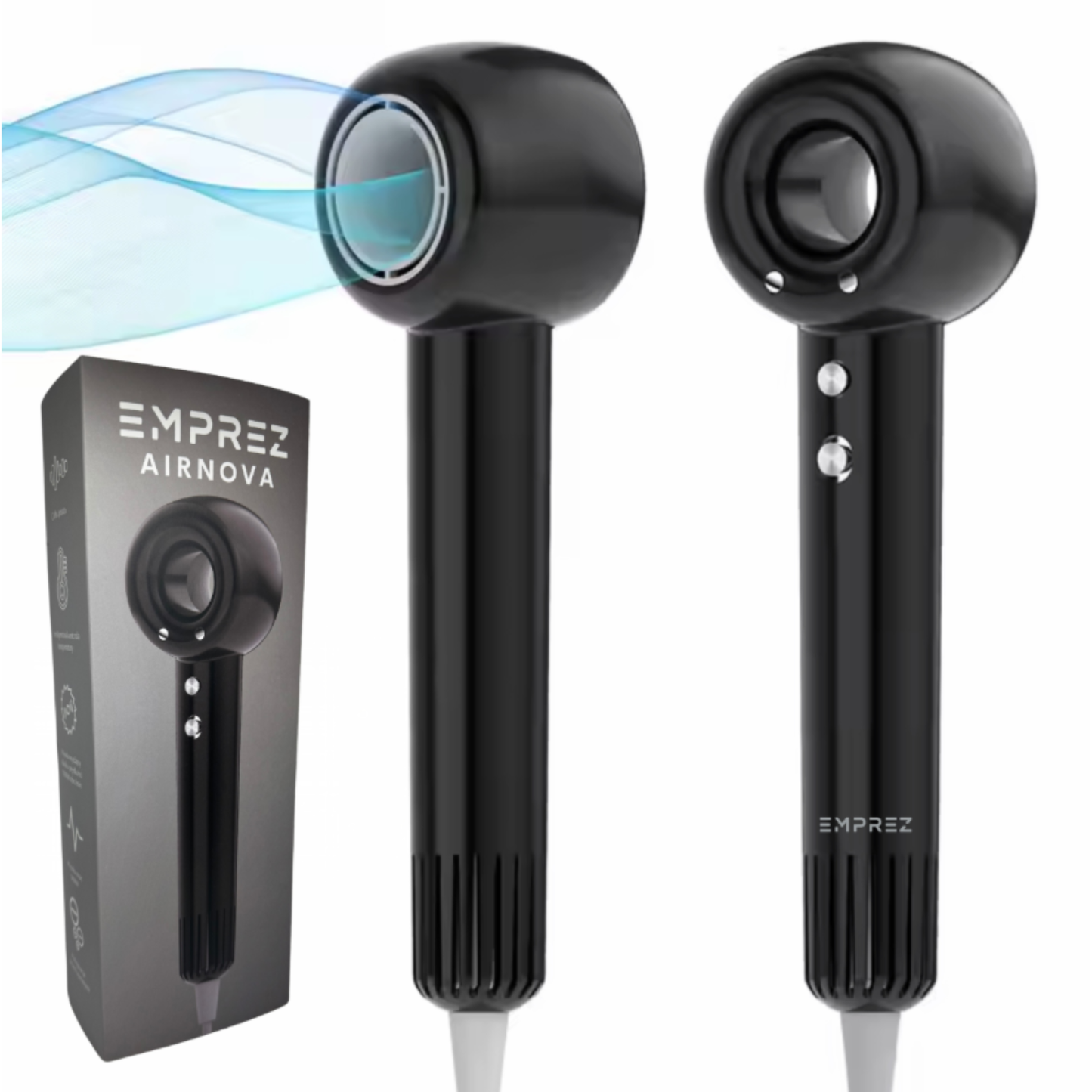 Emprez Airnova 1400W – Profesjonalna Suszarka do Włosów z Jonizacją i Inteligentną kontrolą temperatury | Czarna