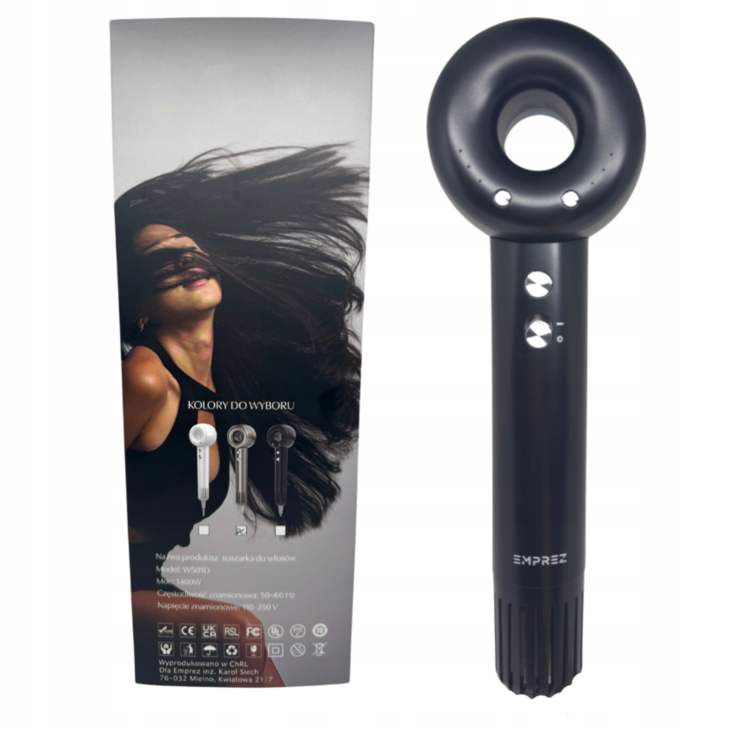 Emprez Airnova 1400W – Profesjonalna Suszarka do Włosów z Jonizacją i Inteligentną kontrolą temperatury | Czarna
