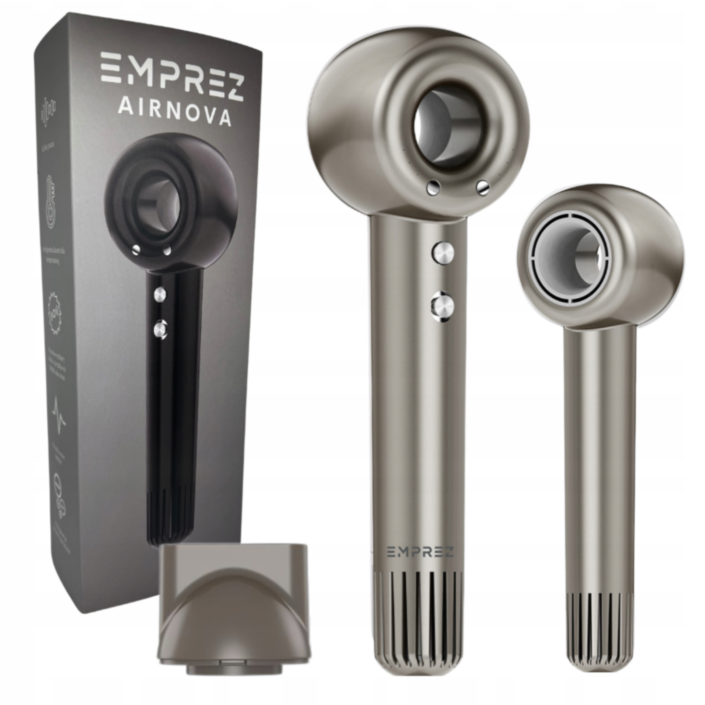 Emprez Airnova 1400W – Profesjonalna Suszarka do Włosów z Jonizacją i Inteligentną kontrolą temperatury | Srebrna
