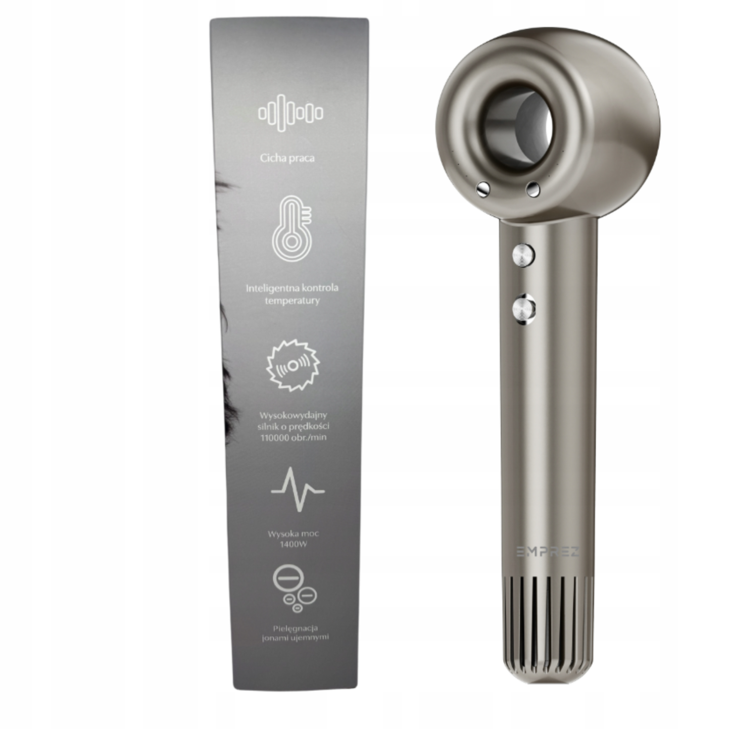 Emprez Airnova 1400W – Profesjonalna Suszarka do Włosów z Jonizacją i Inteligentną kontrolą temperatury | Srebrna